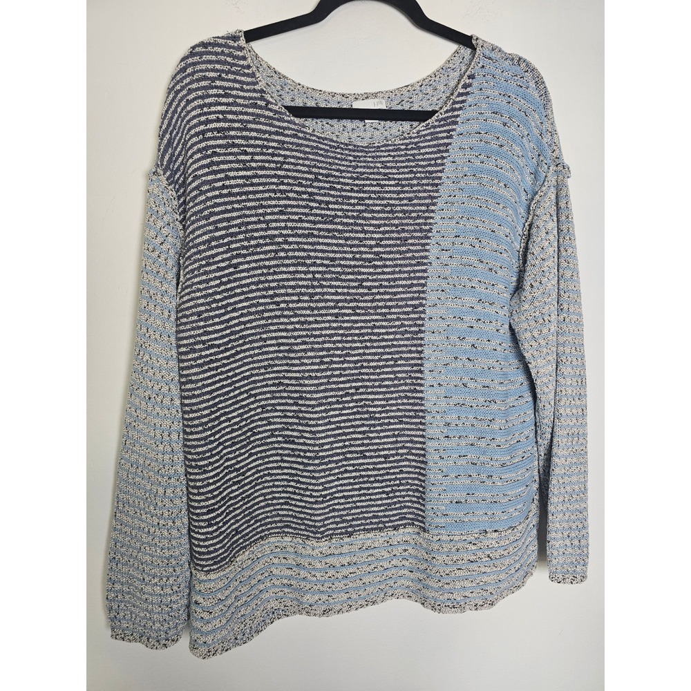 Coastal J. Jill Striped Colorblock Sweater Womens Large Blue Grey Textured Knit